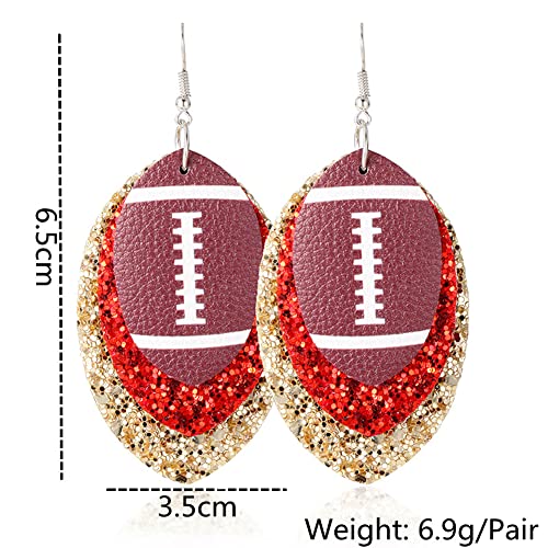 Football Earrings for Women Handmade Lightweight Layered Teardrop Faux Leather Glitter Rugby Earrings Sports Lover Jewelry Gift2