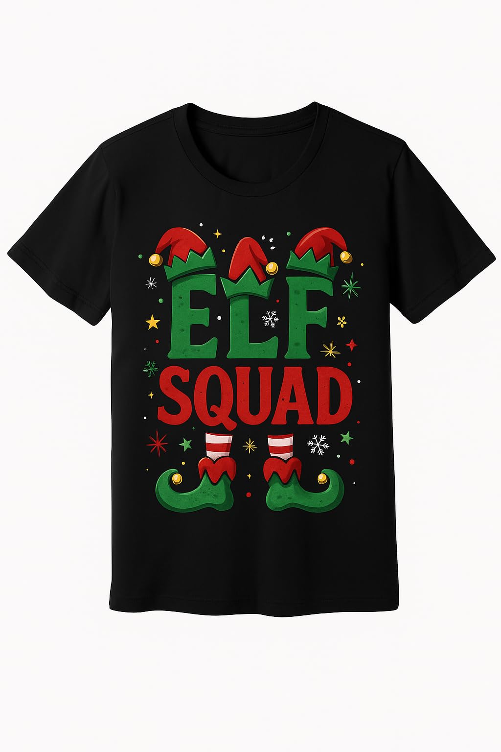Elf Squad Christmas Matching Family Funny T-Shirt - Black Festive Tee for Men, Women & Kids - Xmas Party Outfit (UK, Alpha, S, Regular, Regular, Black)