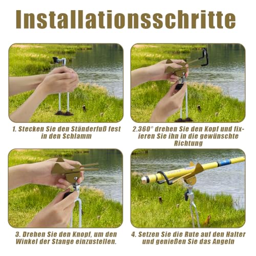 1 Stück Rutenhalter Angel, Rutenständer Angeln, 360° Verstellbar Hallter für Angelruten, Angelrutenhalter für Flussangeln, Strandangeln (Gold)