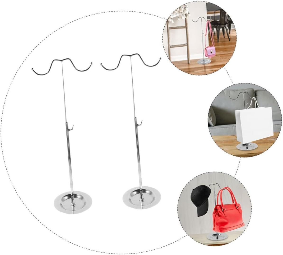 2pcs Adjustable Purse Display Stand Handbag Hook Holder for Desktop Metal Bag Rack Convenient Handbag Organizer for Home Retail Use