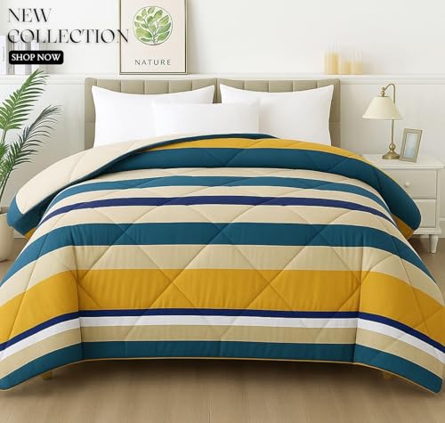 Image of VAS COLLECTIONS Cloud Cotton Reversible AC Comforter for Double Bed | Super Soft 220 GSM Quilt /Duvet /Dohar | Lightweight All-Season Comforter | 88 x 90 Inches (Blue, Yellow)