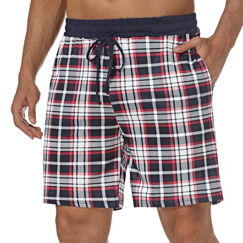 Marvmys Pantalón Corto Pijama Hombre Verano Cuadros Pantalones Pijamas Shorts con Bolsillos estilo d L