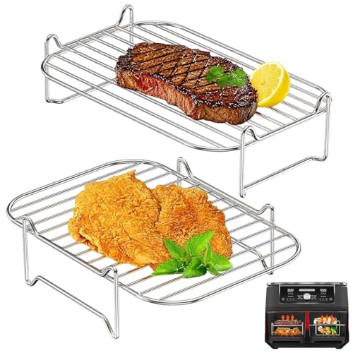 Image of Supvox 2Pcs Stainless Steel Air Fryer Stand, Stackable Boven Grill Stand, Cooking Rack for Baking, Roasting & Dehydrating, 7.64''x5.16'' & 7.95''x5.16''