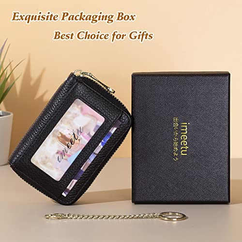 Imeetu Rfid Credit Card Holder, Small Leather Zipper Card Case Wallet With Removable Keychain Id Window (Black) #TOP6