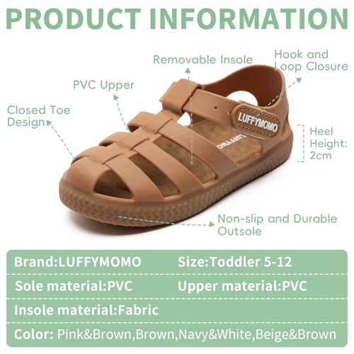 Image of Luffymomo Boys Girls Closed Toe Sandals Lightweight Beach Water Shoes Adjustable Summer Outdoor Sandal for Toddler /Little Kids
