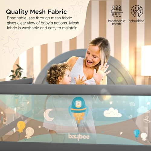 Image of BAYBEE Bed Rail Safety Guard for Kids | Bed Railing for Baby Safety Fence with 7 Level Height Adjustable & Portable Bed Side Protector from Baby Falling Guard (6Ft, 1 Side, Grey)