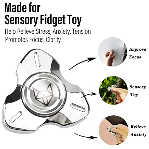 Image of FREELOVE Premium Metal Fidget Spinner for Adults, Stainless Steel Heavy Silent Spinner with Precision Bearing, Small Office Desk Toy & EDC for Stress Relief Focus ADHD, Pro Silver