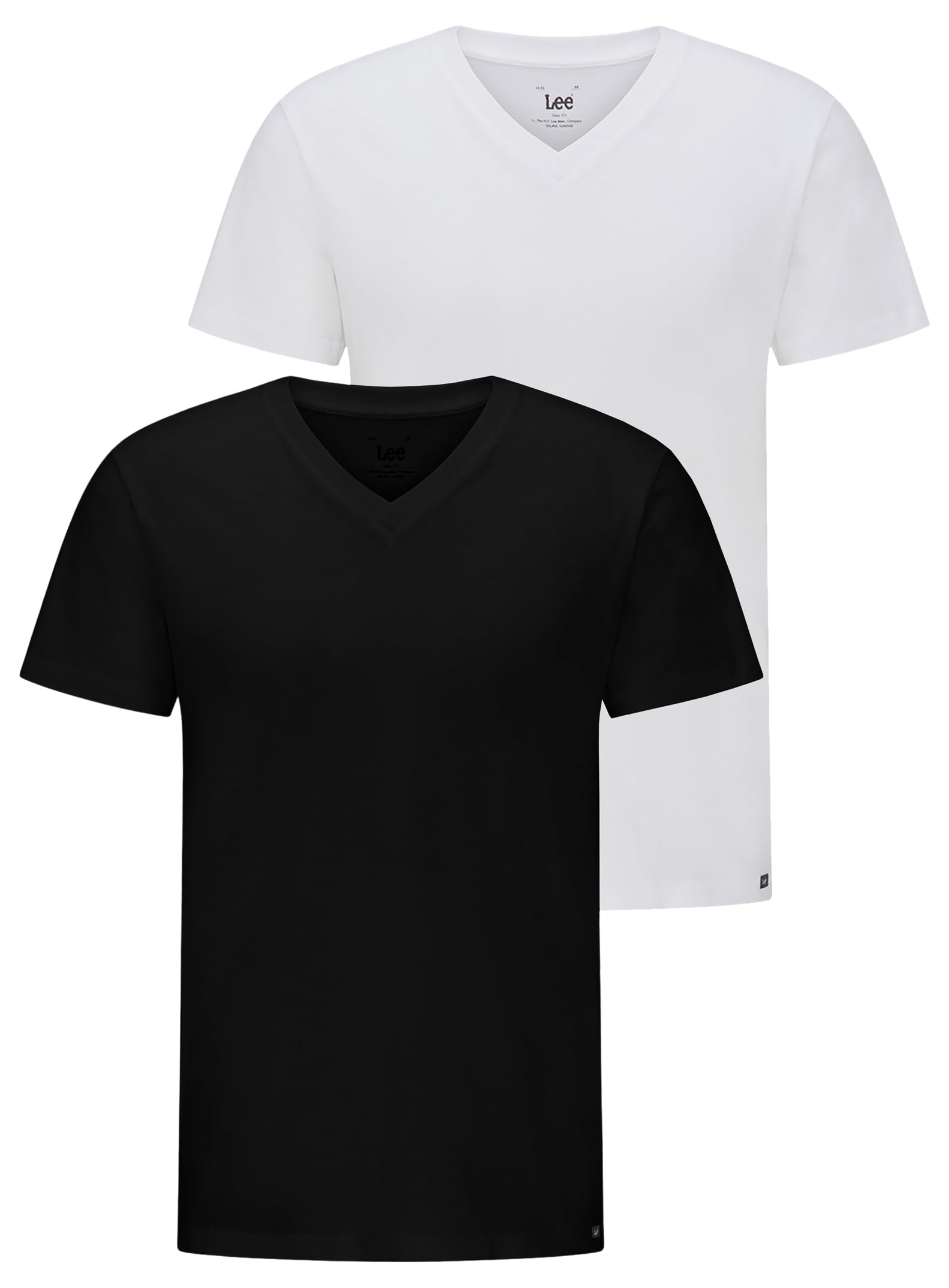 Lee Men's Twin Pack V Neck T-Shirt, Black White, M