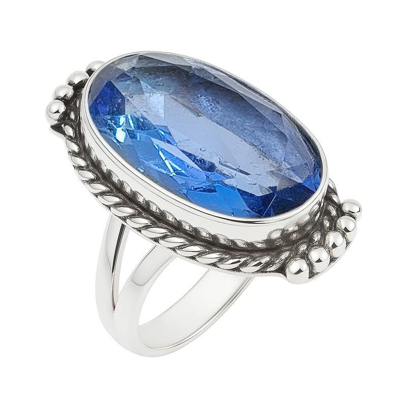 925 Sterling Silver Amethyst Ring – Vintage Oxidized Jewelry, Healing Crystal Fashion Jewelry for Women February Birthstone Ring