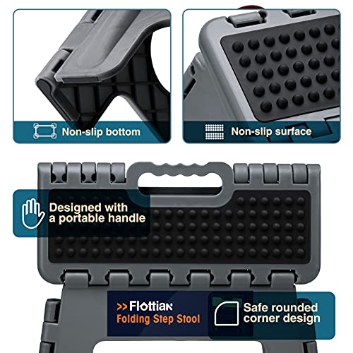 Image of Flottian 11 inch Folding Step Stool for Adults and Kids Holds Up to 300 lbs,Non-Slip Folding Stools with Portable Handle, Compact Plastic Foldable Step Stool for Bathroom,Bedroom, Kitchen Gray