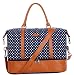 BAOSHA HB-28 Ladies Women Canvas Travel Weekender Bag Overnight Carry-on Shoulder Duffel Tote Bag (Blue Dots with Shoe Compartment)