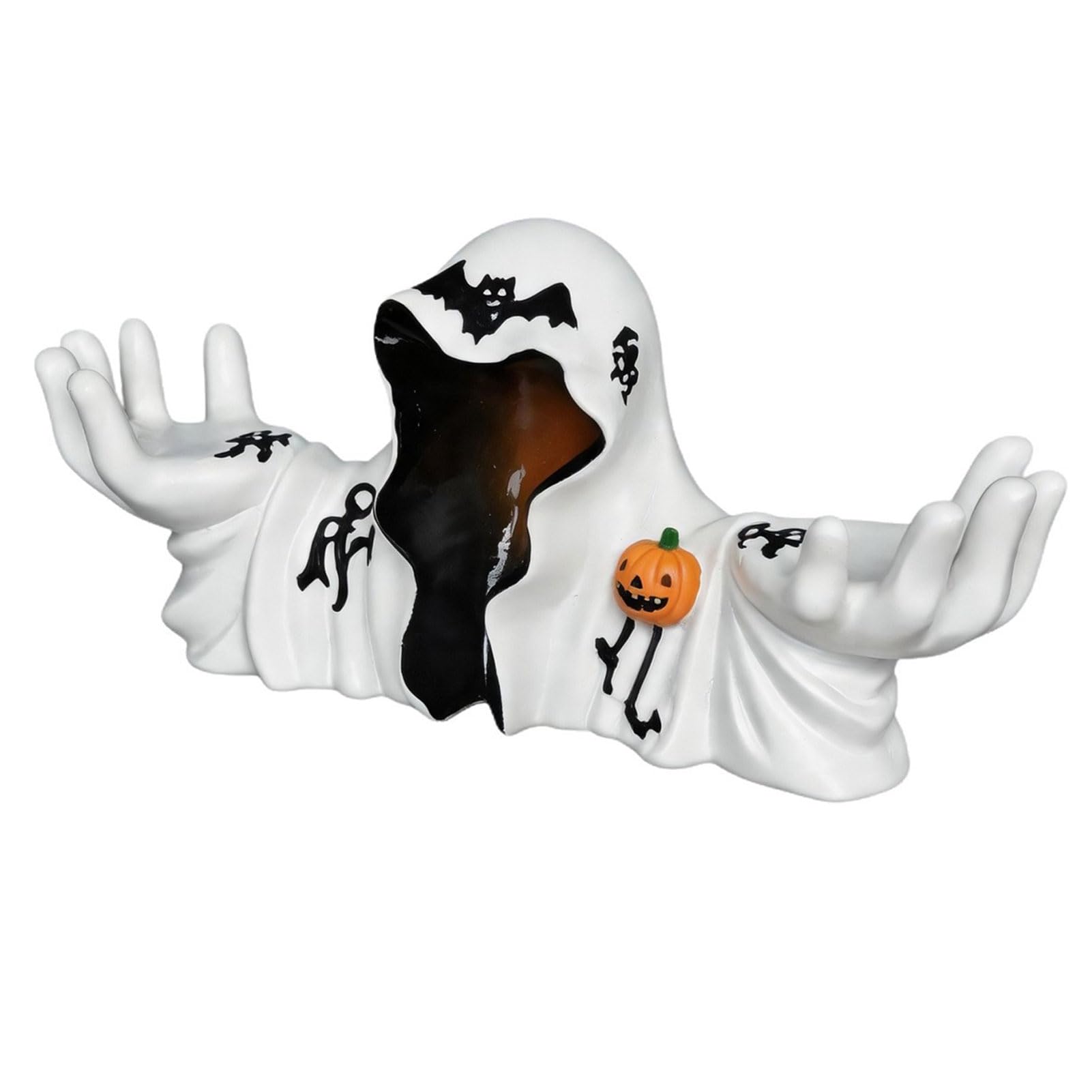 Halloween White Robe Ghost Figurine, Spooky Wizard Ghost Decorative Statue, Gothic Sculpture Candle Holder for Home Decor, 22cm Resin Ornament for Tabletop Shelf White