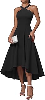 Women Cocktail Formal Dresses 2025 Summer Wedding Guest Halter High Low Party Dress - Buy now
