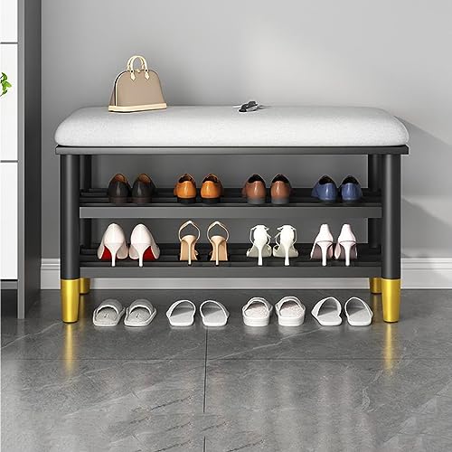Banc à chaussures pour salon et balcon avec assise velours confortable