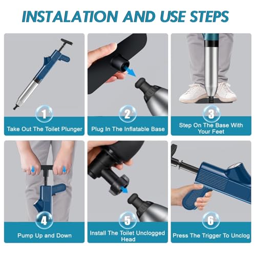 Image of Toilet Plunger, High Pressure Toilet Air Plunger Blaster Drain, Unclogger Plungers, Versatile Clog Remover Air Drain Blaster Tools for Home, Bathroom, Floors, Shower, Kitchen, Plumbing Clogged