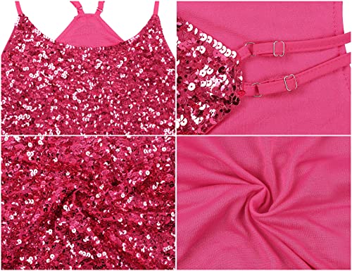 Prettyguide Women's All Sequin Dresses Adjustable Spaghetti Straps Shimmer Party Cocktail Dress S Hot Pink #TOP5