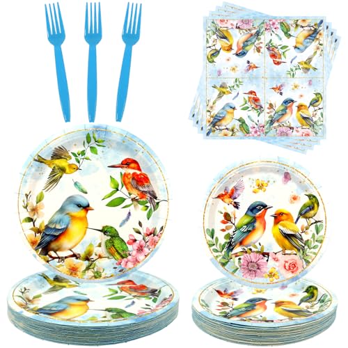 Bird Party Supplies, Including Dinner Plates, Dessert Plates, Napkins, Forks,for Bird Theme Baby Shower Summer Tea Party Decorations