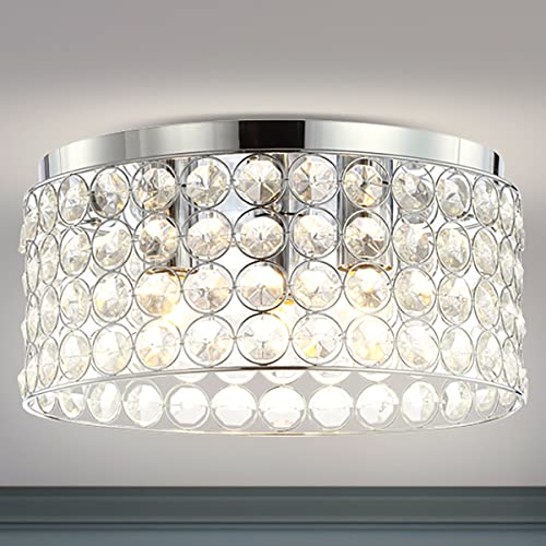 Review JONATHAN Y JYL6144A Ellen 15" 3-Light Crystal/Metal LED Flush Mount, Classic, Transitional, Traditional, Glam, Dimmable, 2700K Warm Light Kitchen,Hallway,Bathroom,Stairwell, Chrome