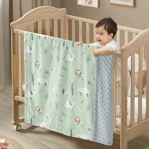 Image of BORITAR Baby Blanket for Boy Girls Soft Lightweight Minky Blanket with Double Layer Dotted Fleece Backing for Toddler Infant Newborn with Lovely Woodland Animal Design, 30 x 40 Inch