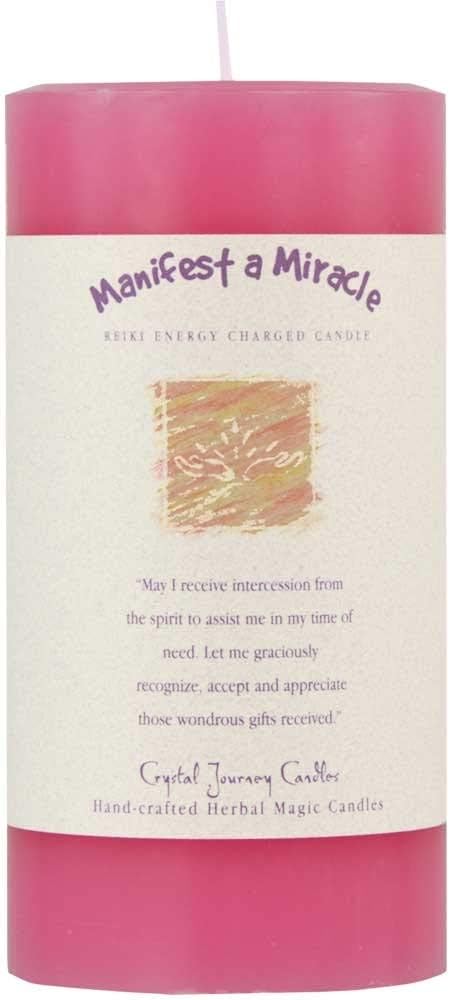 6″ X 3″ Crystal Journey Herbal Magic Reiki Charged Pillar Candle – Manifest a Miracle