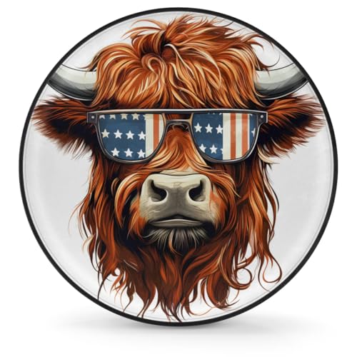 Image of Spare Tire Cover for RV Trailer, Highland Cow American Tire Covers Universal Fit for Travel Trailer Camper Jeep RV SUV Truck Waterproof Wheel Cover (14 inch for Diameter 25 inch - 27 inch),A-885