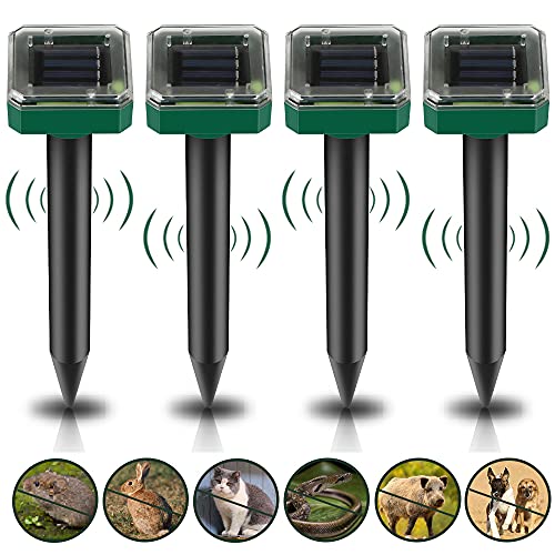 4 Piezas Solar Ahuyentador de Topos: IP65 Impermeable Ultrasónico Repelente de Topo Solar, Ahuyentador de Topos, Ultrasónico Repelente de Ratones, Ahuyentador de Ratas, Serpientes para Jardin Cover