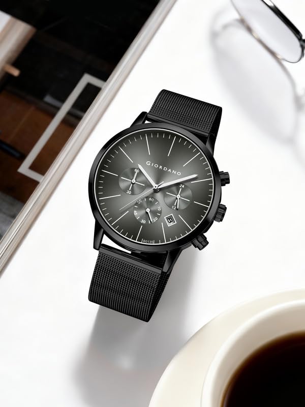 Image of Giordano Formal Chronograph Watch for Men with Round Dial, Mesh Metal Strap, and Date Display