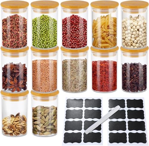 La Mejor Selección de Botes para galletas comprados en linea. 46 Juego de 12 Botes para Alimentos con Tapa Hermética, 6.5 * 10 CM Recipientes de Cristal, Frascos de Vidrio con Tapa, Tarros de Vidrio Sin BPA, para Almacenar Granos de Café...