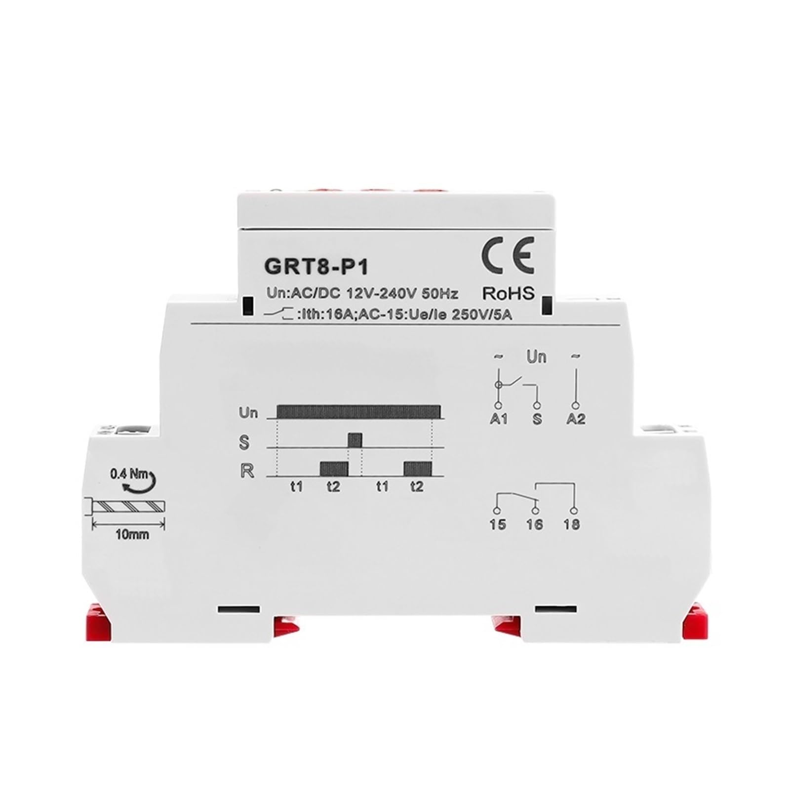 Relais temporisé de sortie d'impulsion GRT8-P rail DIN AC/DC 12V-240V