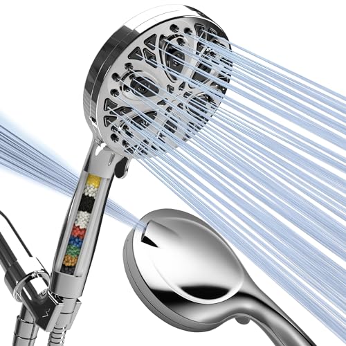 SparkPod 10-Mode Handheld Shower Head with Filter - 5" High Pressure Filtered Shower Head with Touch-to-Clean Nozzles, Built-In Power Jet, Stainless Steel 6ft Hose & Bracket (Polished Chrome