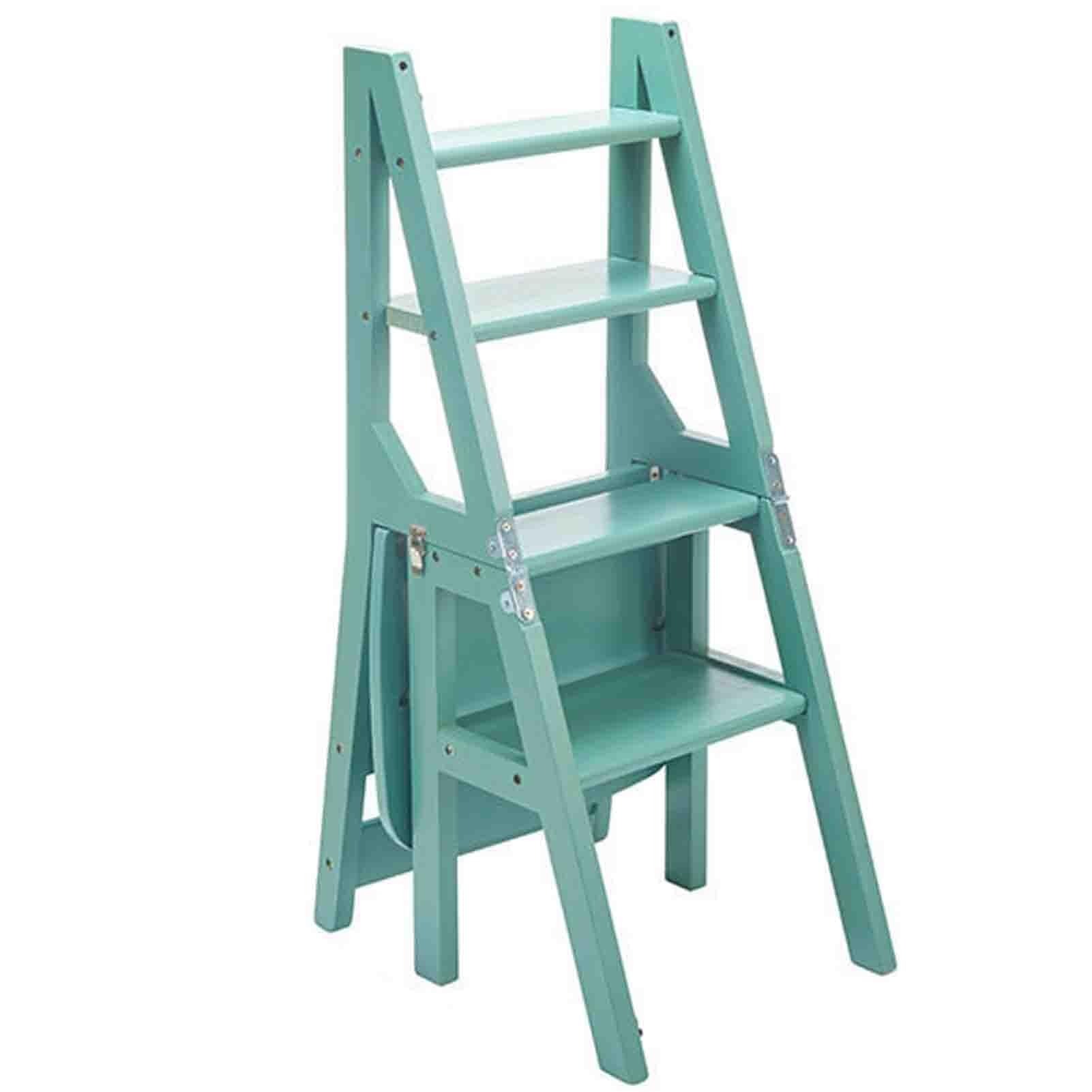 WQPMNYG Folding chair Deformable ladder and chair Multi-functional folding ladder and chair Wooden four ladder stool High load-bearing ladder and chair Structurally stable No burrs Life span (Color