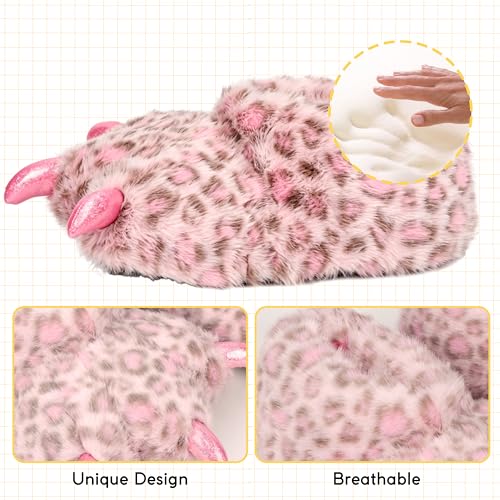 Image of Women Plush Animal Paw Slippers Funny Novelty Bear Claw Slippers Cozy Furry Warm Memory Foam Slippers Gifts for Halloween Christmas
