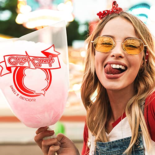 Image of Geyee 500 Pcs Cotton Candy Bags with Ties Cotton Candy with Print Clear Large Carnival for Party and Kitchen, 11.8 x 17.7 Inch
