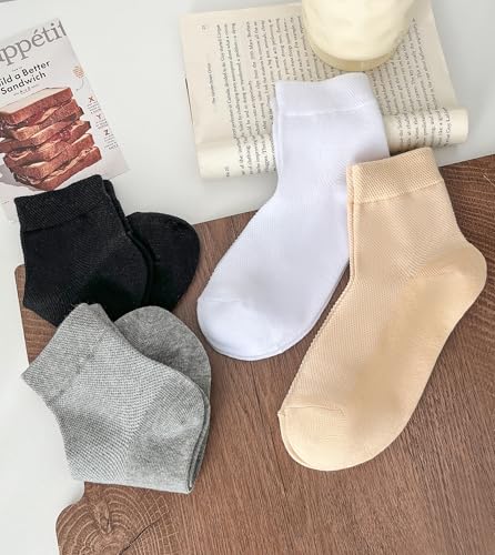 Women's Ankle Mesh Socks, 6-Pack White/Black/Skin/Gray Summer Thin Breathable Crew Socks, 5-8, 9-112