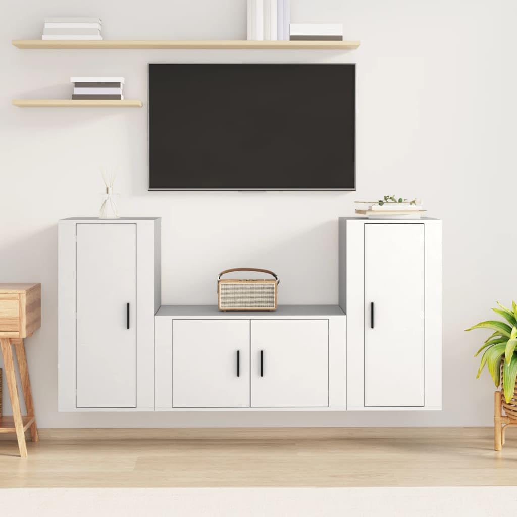 Set di 3 mobili TV montaggio a parete legno bianco