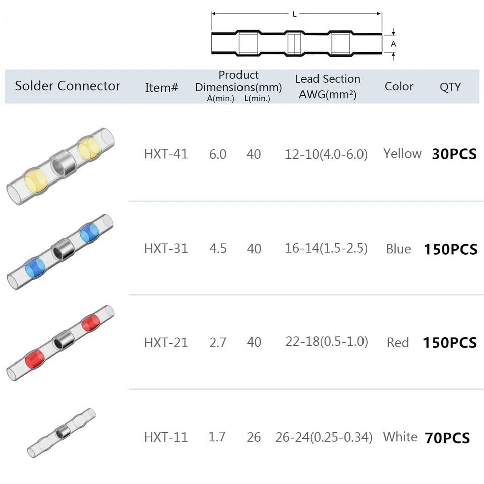 400 Pcs of Solder Seal Sleeve Butt Wire Connectors Heat Shrink Terminals