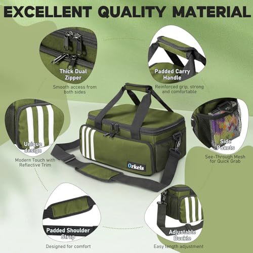 Image of ORKELS Paint and Marker Organizer, Acrylic Paint Storage Bag with Brush and Bottle Holders, Large Marker Carrying Case for Artists, Up to 216 markers or 54 bottles of 2oz acrylic paint (Green)
