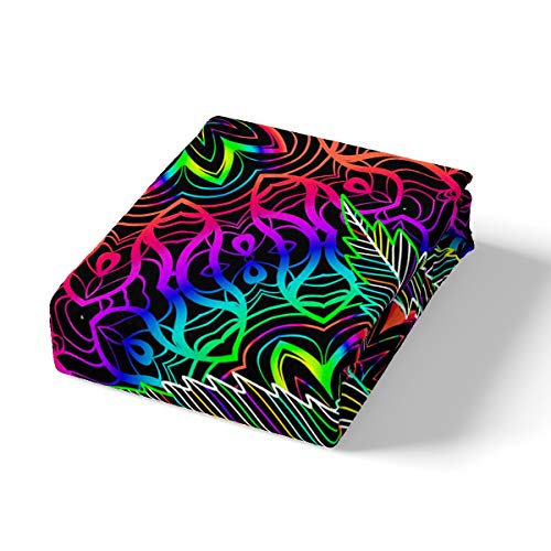 Marijuana Leaves Fitted Sheet Queen Bohemian Blue Purple Mandala Bedding Set Colorful Cannabis Leaves Bed Cover Adult Teens Boys Exotic Rainbow Weed Leaf Fitted Sheet Trippy Leaves Bed Set #TOP1