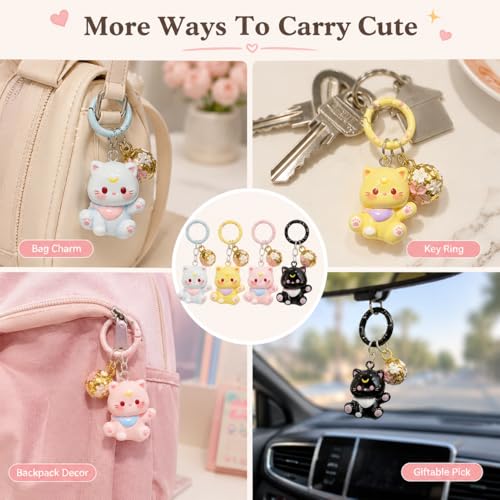 Image of Satmarhz 4 Pcs cute key chain for girls, Cartoon Cat Sakura Ball key charm, Smooth Alloy Bag Pendant for Handbags Backpacks Car Keys Daily Decor Gift