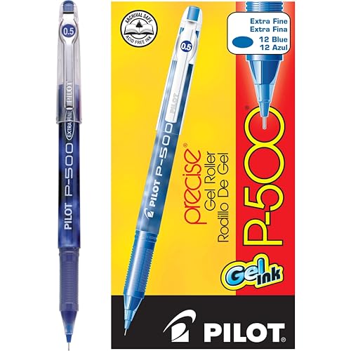 Image of PILOT Precise P-500 Gel Ink Rolling Ball Stick Pens, Marbled Barrel, Extra Fine Point, Blue Ink, 12 Count (38601)