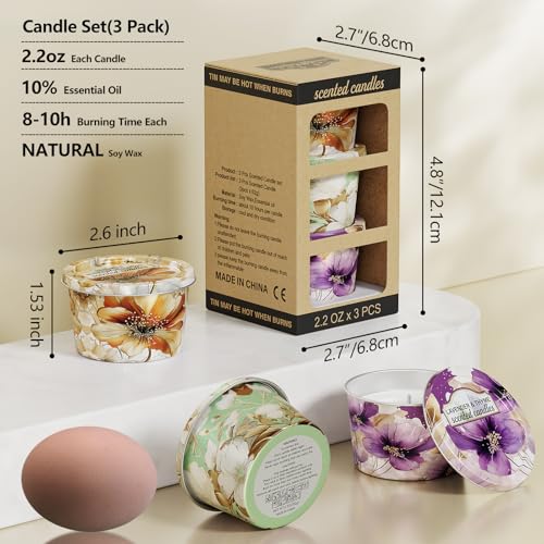 Duftkerze Scented Candles-Lavender & Thyme, Vanilla Cake, Jasmine & Musk & Sandalwood, 3 x 70g, Brenndauer ca. 30 Stunden – Bild 3
