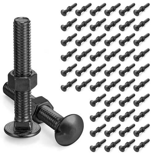 Image of Yaocom 50 Pack 3 /8 x 6 Long Carriage Bolts with Nuts, Galvanized Steel (Black)
