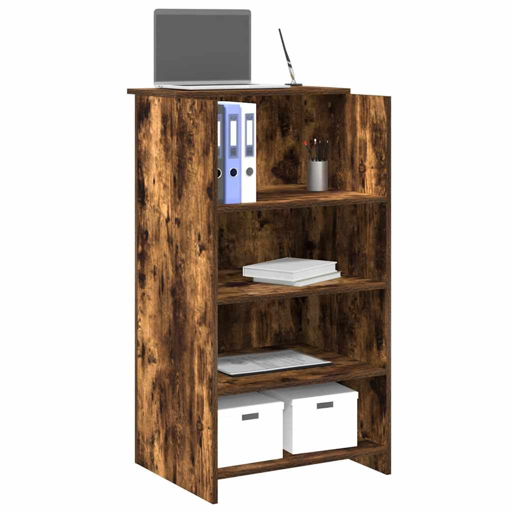 Banco reception in legno multistrato rovere fumo 55x50x103,5 cm con ripiano integrato e cassetto, mobile ufficio versatile per studio, postazione lavoro, smartworking, sala attesa