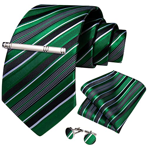 Image of DiBanGu Mens Striped Tie Silk Woven Necktie and Pocket Square Cufflinks Tie Clip Set Wedding Business Formal Gift Tie for Men