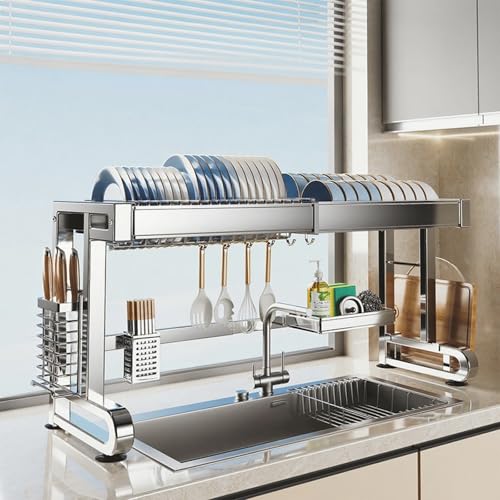 Égouttoir à vaisselle inox 304 supérieur durable avec range-couverts intégré