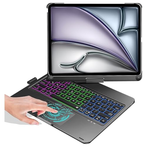 Zienstar-Funda con Teclado Español Rotación 360° para iPad Air 11" M2/M3,Air 4/5 10.9", iPad 10th /11th (A16) iPad Pro 11" (2018-2022),Retroiluminado,Trackpad Click-Negro
