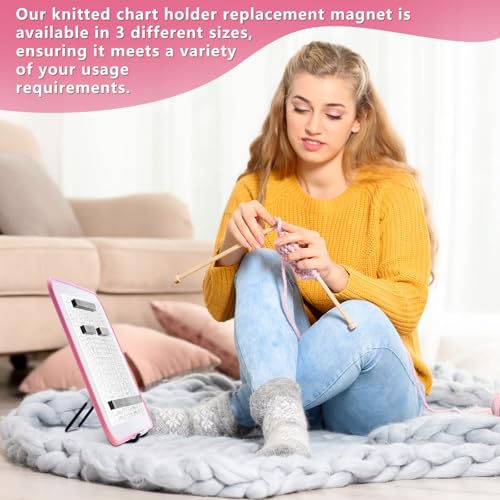 Image of Flutesan 8 x 12 Inches Knitting Pattern Holder with 4 Replacement Magnets Knitting Chart Keeper Cross Stitch Magnetic Board Cross Stitch Accessories and Supplies for Crochet(Pink Border)