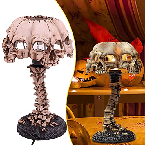 Squelette Lumineux 3D - Lampe de Table à 4 Têtes de Crâne LED en Résine, Veilleuse Rétro Halloween Style Industriel, Décoration d'Horreur