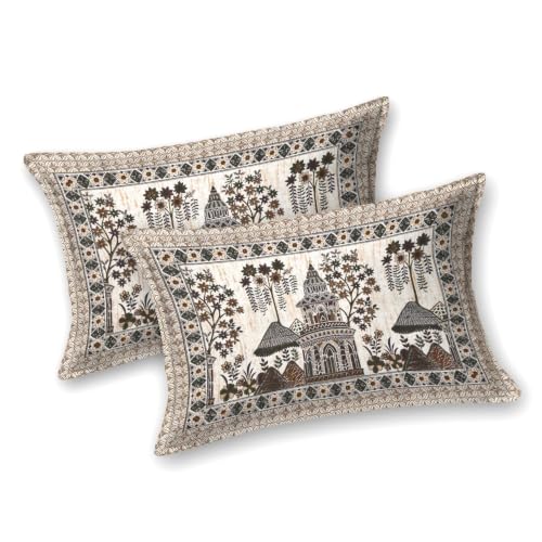 Image of 240 TC 100% Cotton Bedsheet for Double Bed King Size with 2 Pillow Covers | Breathable & Super Soft Rajasthani Sanganeri Jaipuri Printed Bed Sheet -108 * 108 Inches (Jaipur Heritage)