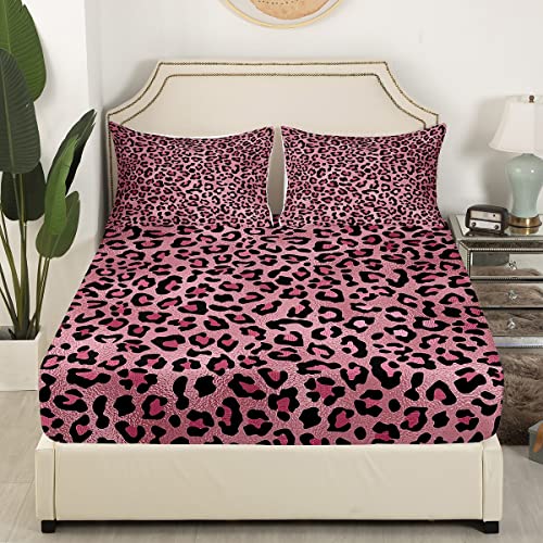 Homewish WWS9621GYY-CL_USF Pink Leopard Print Fitted Sheet Full Size,Cheetah Bedding Set 3Pcs For Kids Teens Girls Adults Room Decor,Wild Animal Skin Texture Bed Cover Romantic Fashion Bed Sheet Set thumb #1